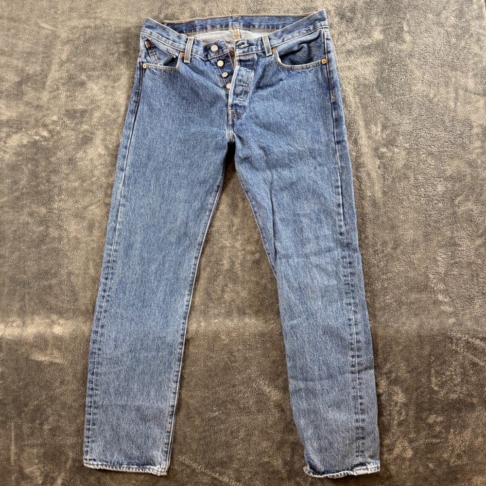 Levis 501 Jeans Mens W32 L32 Original Fit Blue Denim Straight Leg Button Fly